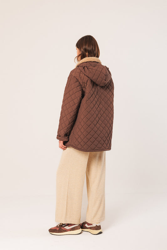 Quilted Hooded Coat Gf681 Chocolate