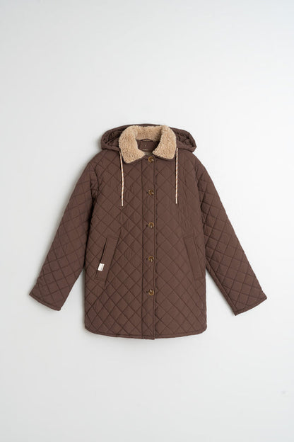 Quilted Hooded Coat Gf681 Chocolate