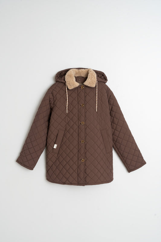 Quilted Hooded Coat Gf681 Chocolate