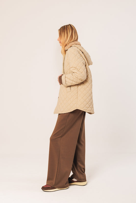 Quilted Hooded Coat Gf681 Crema