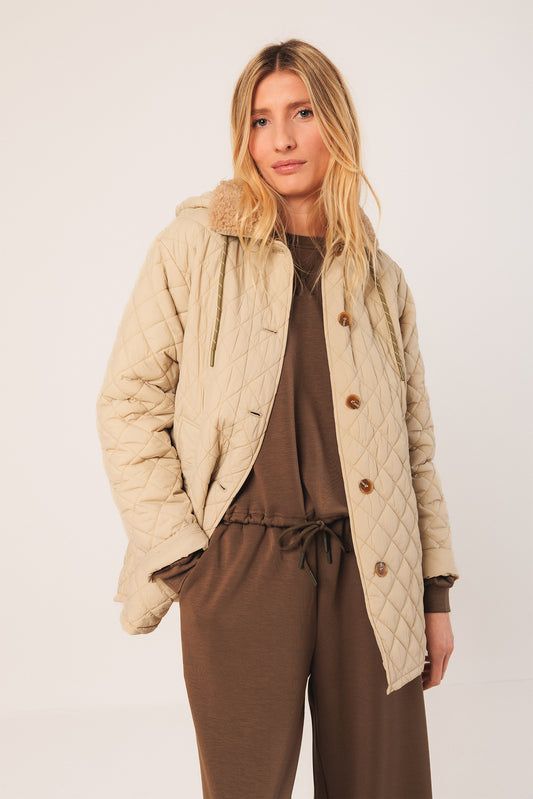 Quilted Hooded Coat Gf681 Crema