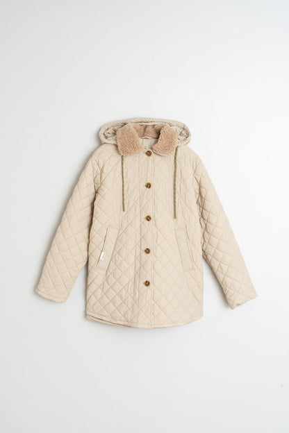 Quilted Hooded Coat Gf681 Crema