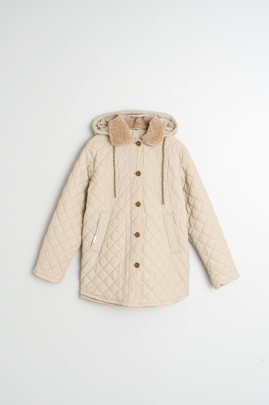 Quilted Hooded Coat Gf681 Crema