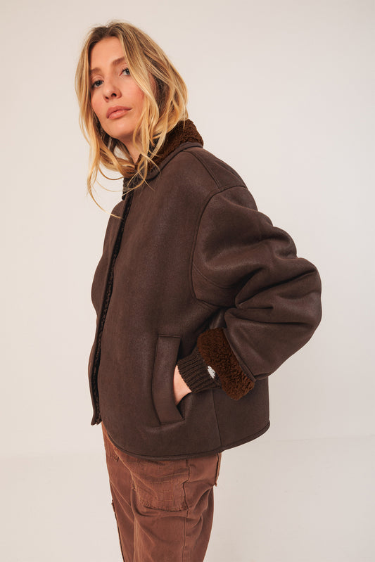 Boxy Suede Coat Mt662 Chocolate