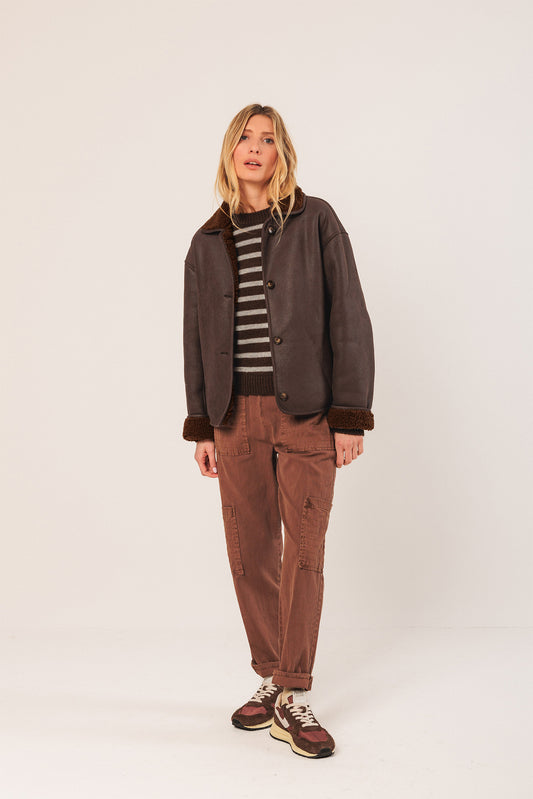 Boxy Suede Coat Mt662 Chocolate