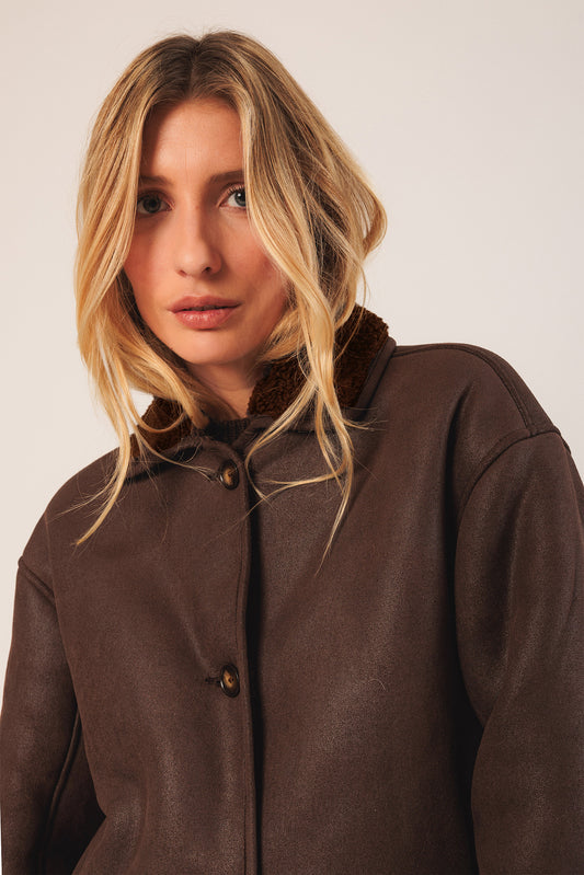 Boxy Suede Coat Mt662 Chocolate