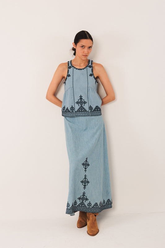 Embroidered Denim Bl Sk125 Super-Stone