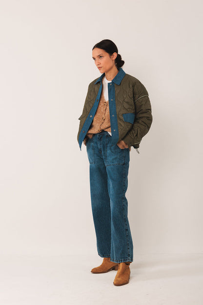 Retro Quilted Biker St685 Khaki