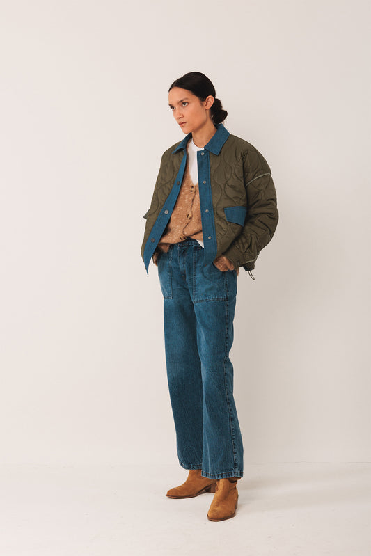 Retro Quilted Biker St685 Khaki
