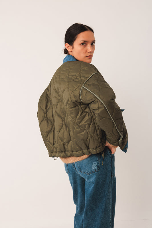 Retro Quilted Biker St685 Khaki