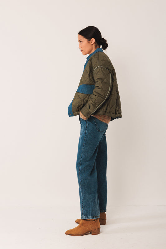 Retro Quilted Biker St685 Khaki