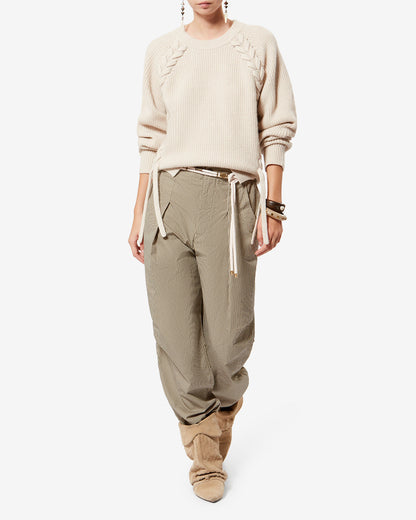 Etoile by Isabel Marant | Ceryne Pleated Carrot Pants in Striped Cotton Canvas Beige-Khaki