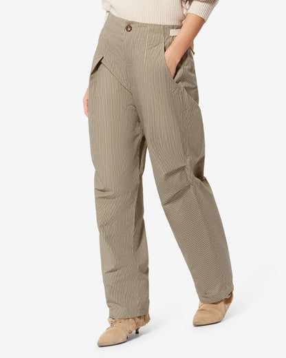 Etoile by Isabel Marant | Ceryne Pleated Carrot Pants in Striped Cotton Canvas Beige-Khaki