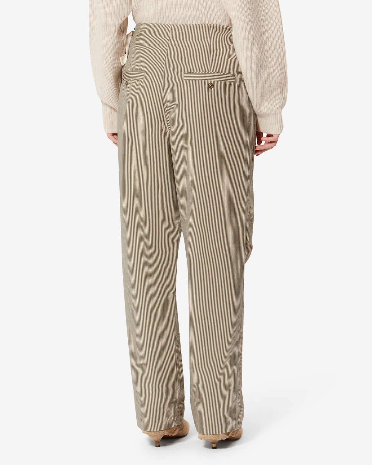 Etoile by Isabel Marant | Ceryne Pleated Carrot Pants in Striped Cotton Canvas Beige-Khaki