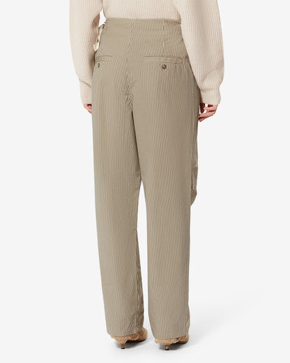 Etoile by Isabel Marant | Ceryne Pleated Carrot Pants in Striped Cotton Canvas Beige-Khaki