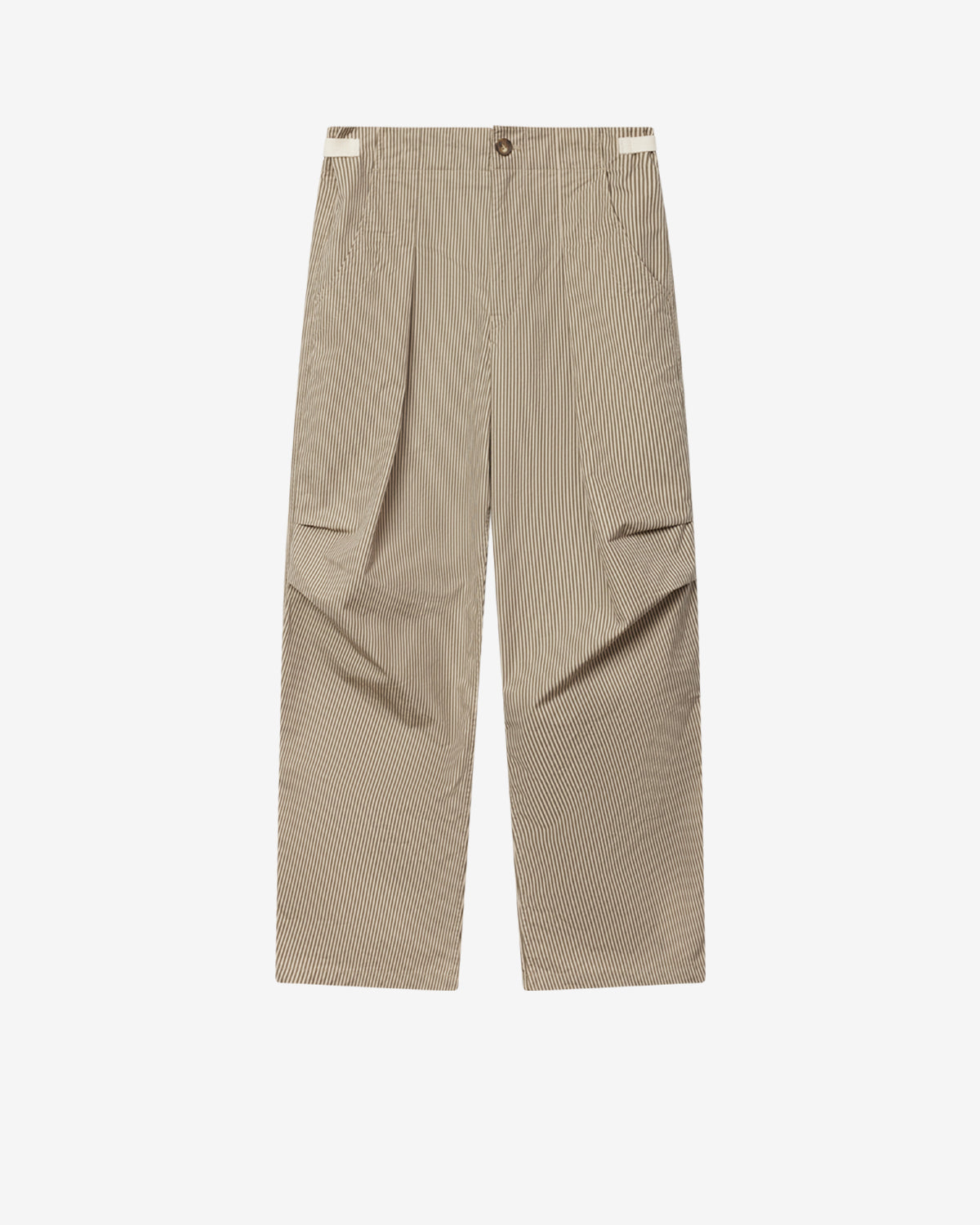 Etoile by Isabel Marant | Ceryne Pleated Carrot Pants in Striped Cotton Canvas Beige-Khaki