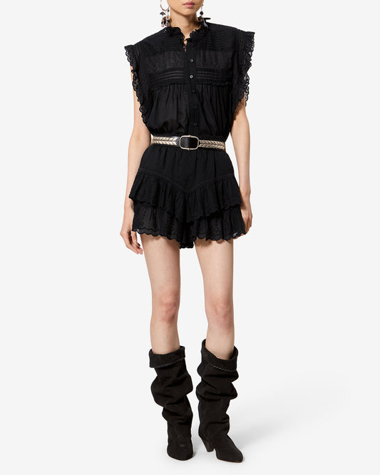 Isabel Marant | Dersia Blouse - Embroidered Bib in Cotton Voile Black