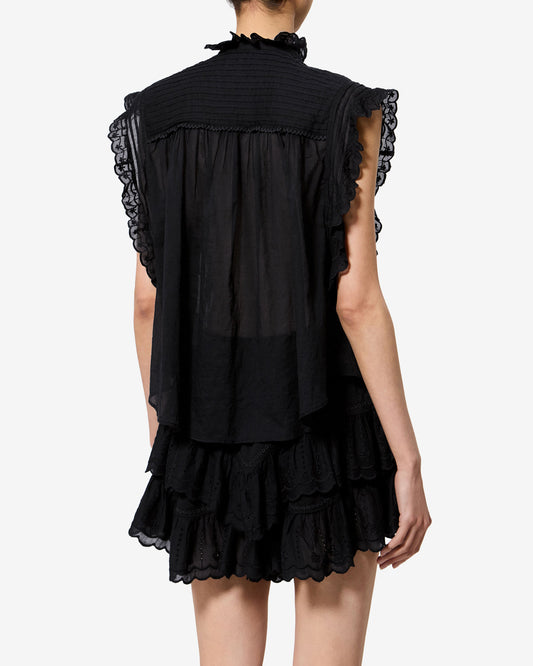 Isabel Marant | Dersia Blouse - Embroidered Bib in Cotton Voile Black