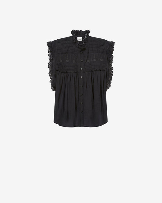 Isabel Marant | Dersia Blouse - Embroidered Bib in Cotton Voile Black