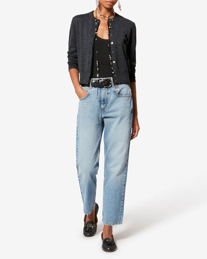 Etoile by Isabel Marant | Lona Cardigan - Double Rounded Neckline Anthracite-Black