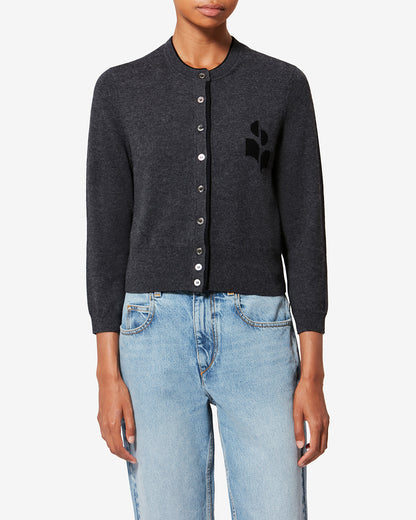 Etoile by Isabel Marant | Lona Cardigan - Double Rounded Neckline Anthracite-Black