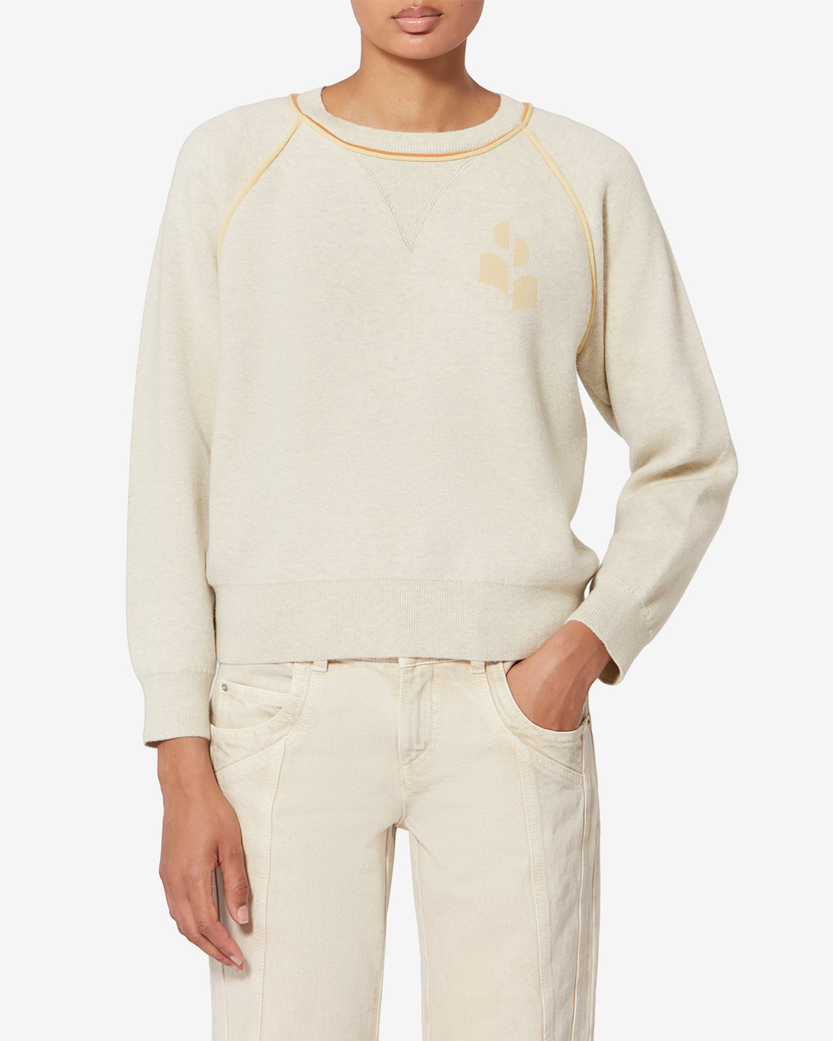 Etoile by Isabel Marant | Loriby Fitted Knit Sweater - Light Grey & Yellow Light-Grey-Yellow