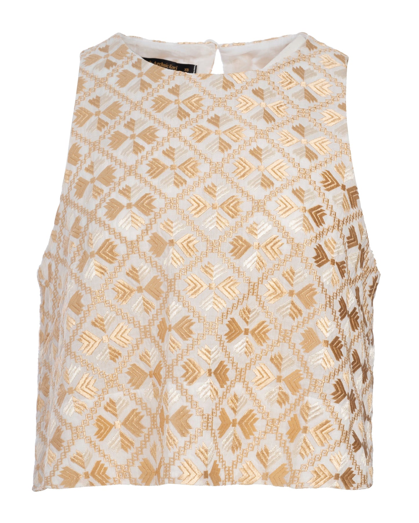 Kori | Flakes Sleeveless Blouse - White with Gold Accents White-Gold-Cham