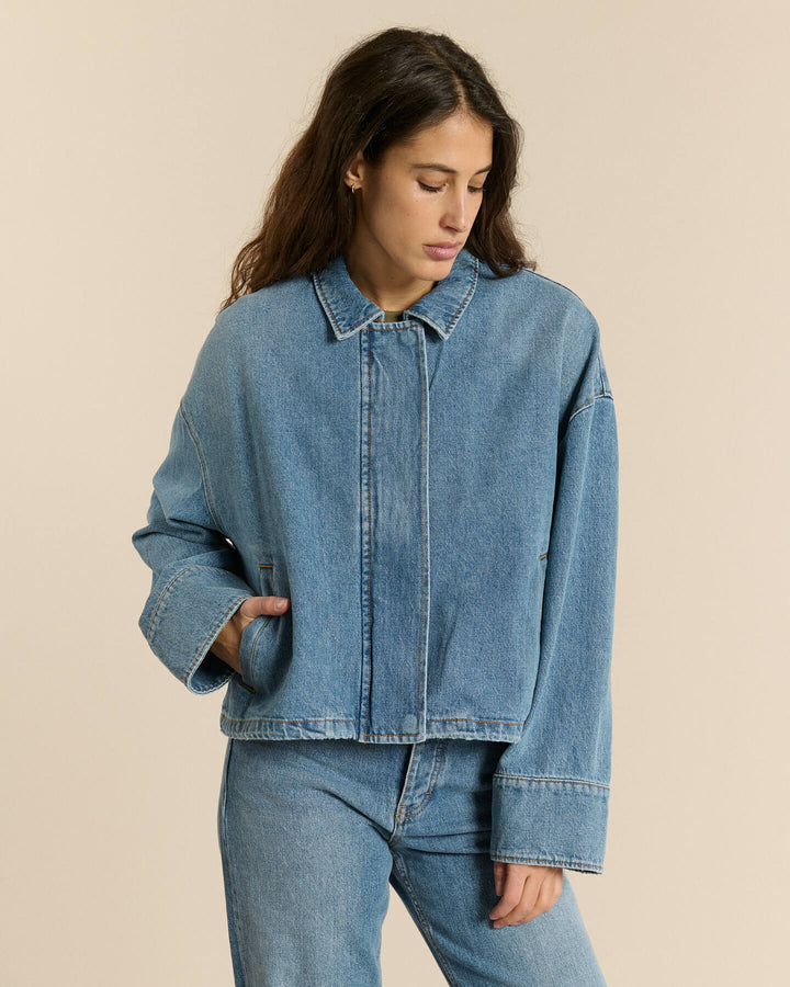 LAB DIP | Baker Cropped Denim Jacket - Dirty Blue