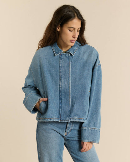 LAB DIP | Baker Cropped Denim Jacket - Dirty Blue