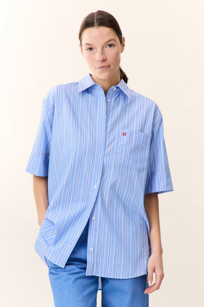Leon & Harper | Cotton Poplin Button-Down Shirt - Sky