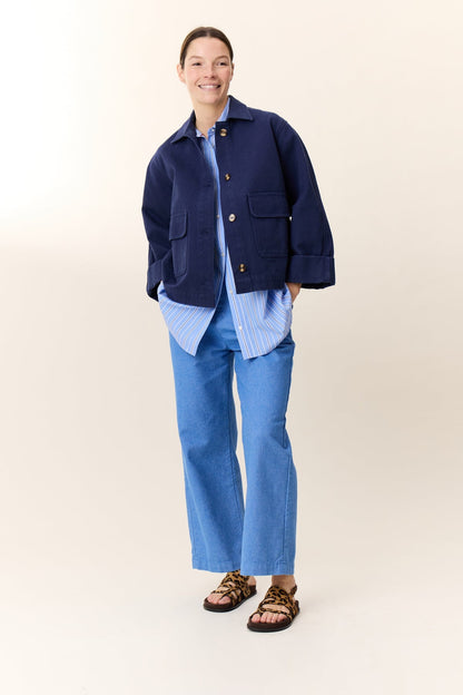 Leon & Harper | Cotton Poplin Button-Down Shirt - Sky