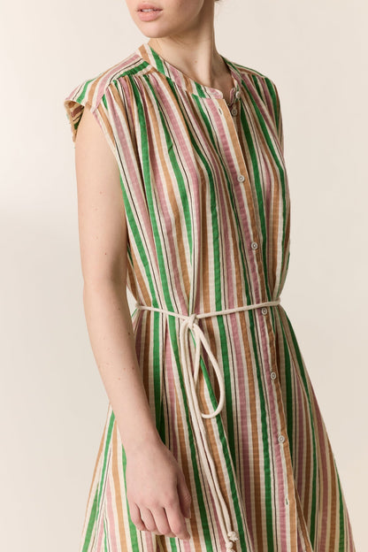 Women's Maxi Dress 100 Percent Cotton Poplin - Mint Leaf Multi