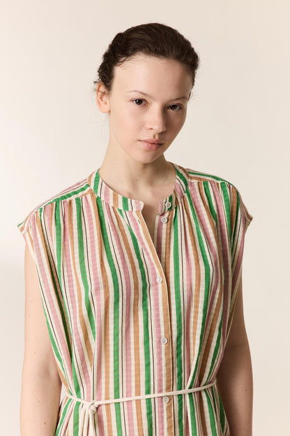 Women's Maxi Dress 100 Percent Cotton Poplin - Mint Leaf Multi
