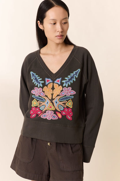 Leon & Harper | Shavi Dori Embroidered Sweatshirt - Organic Cotton Carbone