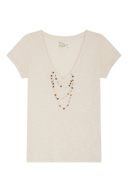 Leon & Harper | Tonton Pearl-Embellished T-Shirt - Chalk