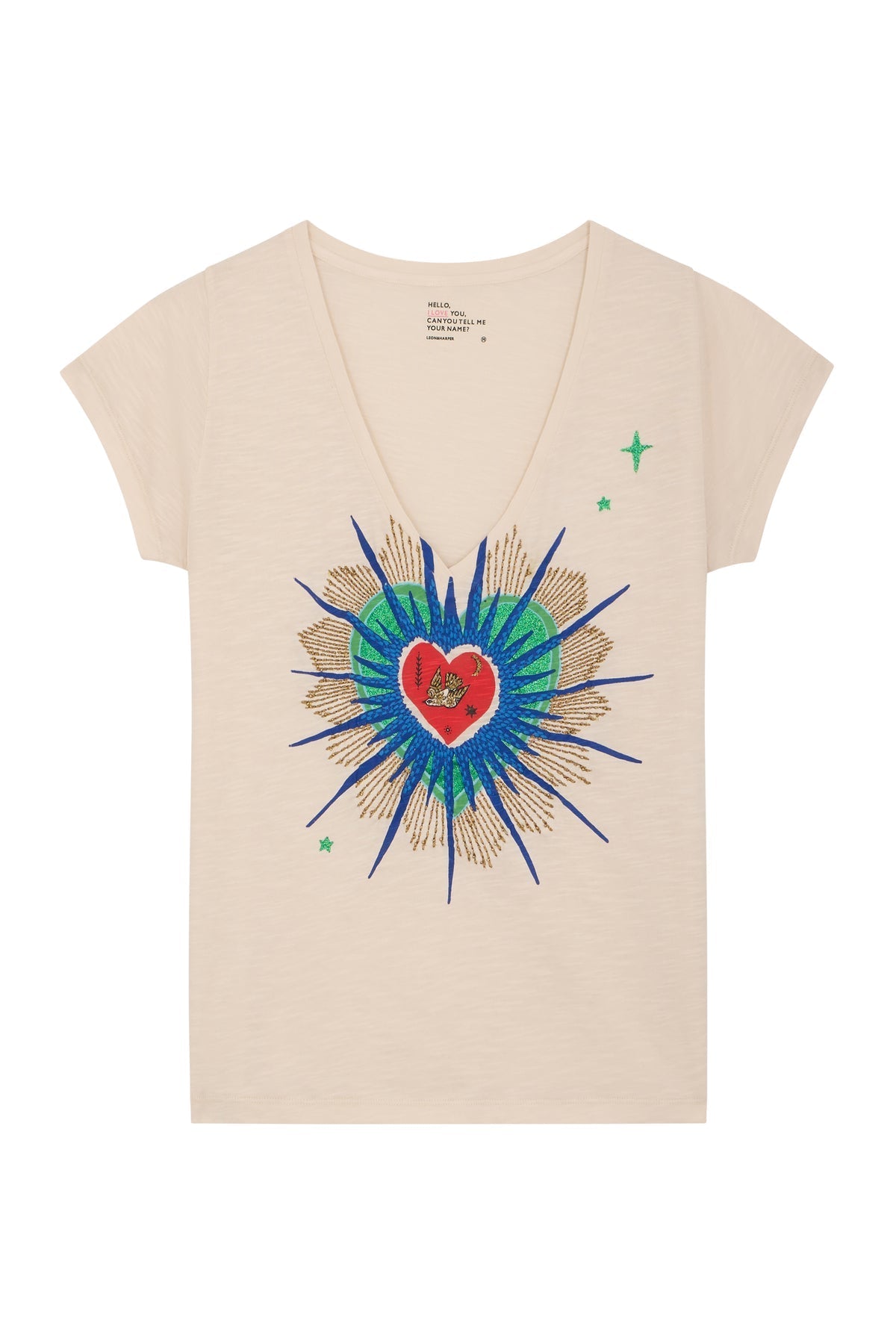 LEON & HARPER | Tonton Tshirt Jc03 Exvo Chalk - Embroidered V-Neck