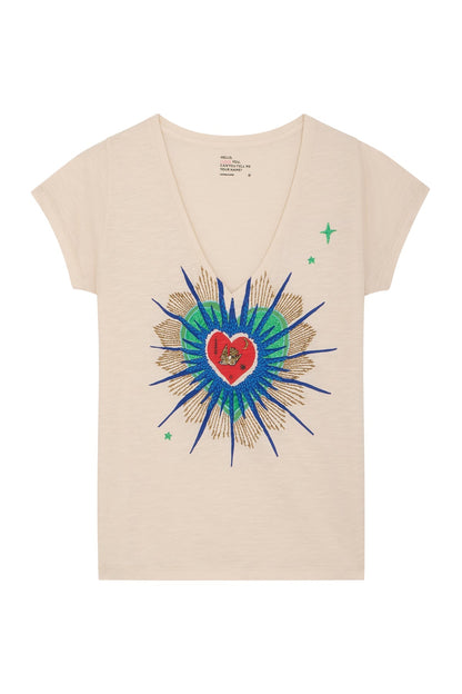 LEON & HARPER | Tonton Tshirt Jc03 Exvo Chalk - Embroidered V-Neck