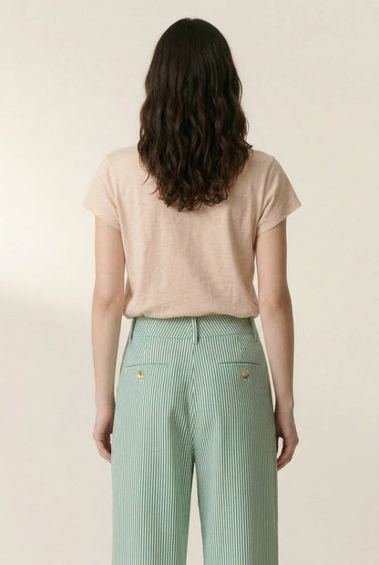 LEON & HARPER | Tonton Tshirt Jc03 Exvo Chalk - Embroidered V-Neck