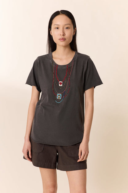 Leon & Harper | Toro Summer T-shirt - Beaded Heart Embroidery