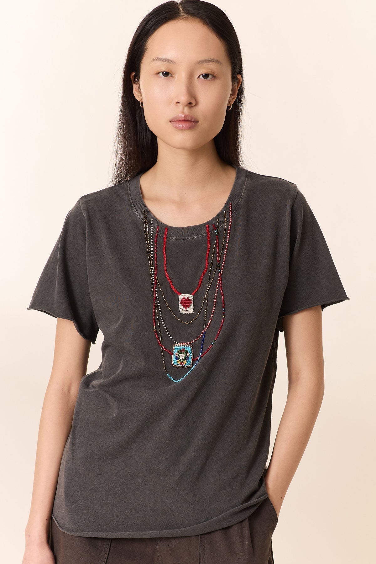 Leon & Harper | Toro Summer T-shirt - Beaded Heart Embroidery