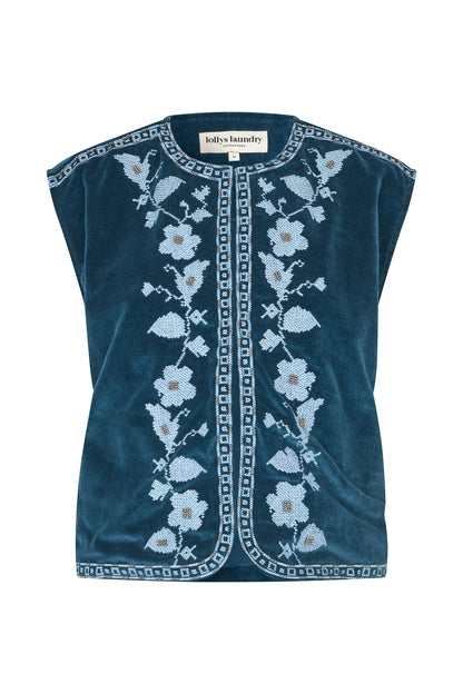 LOLLYS LAUNDRY | Gilet Binll Velour Vest - Blue