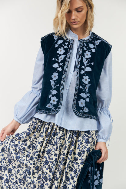 LOLLYS LAUNDRY | Gilet Binll Velour Vest - Blue