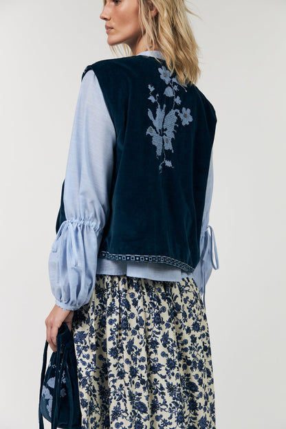 LOLLYS LAUNDRY | Gilet Binll Velour Vest - Blue