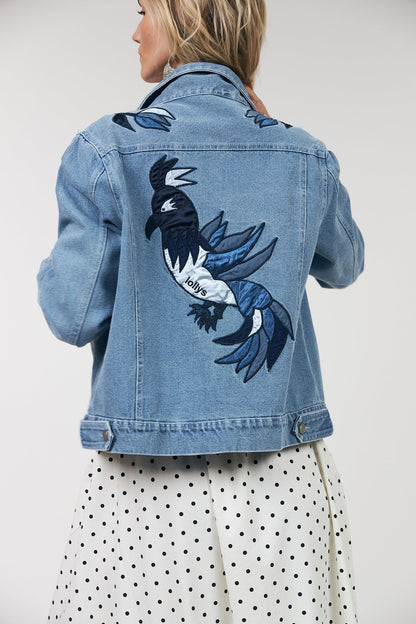 LOLLYS LAUNDRY | Birdll Denim Jacket - Washed Blue with Embroidery