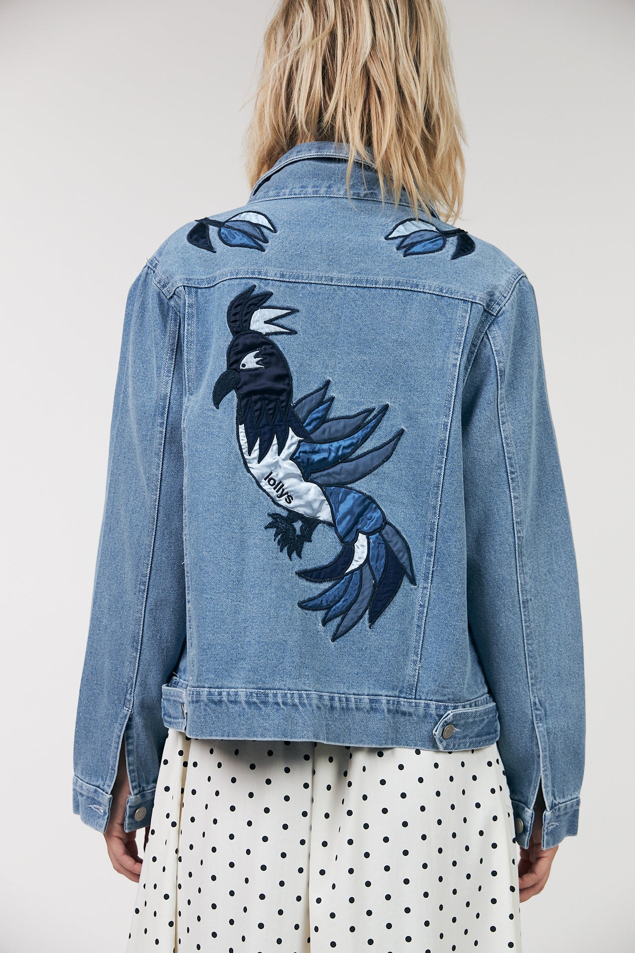 LOLLYS LAUNDRY | Birdll Denim Jacket - Washed Blue with Embroidery