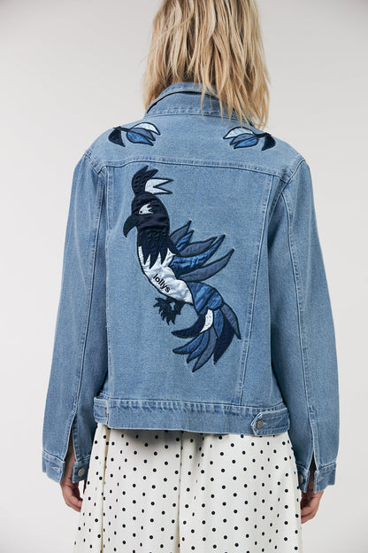 LOLLYS LAUNDRY | Birdll Denim Jacket - Washed Blue with Embroidery
