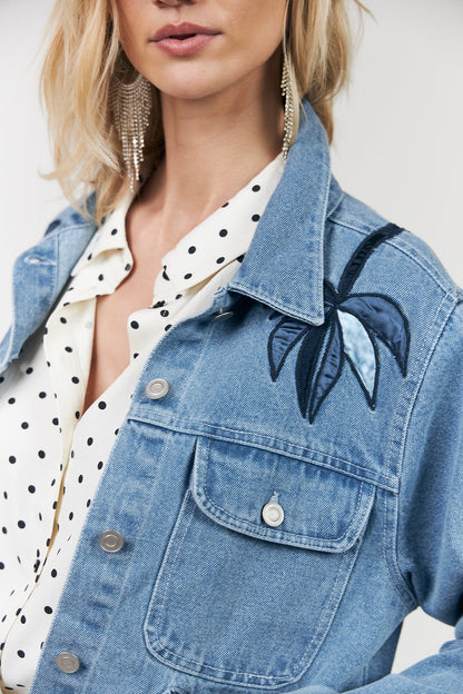 LOLLYS LAUNDRY | Birdll Denim Jacket - Washed Blue with Embroidery