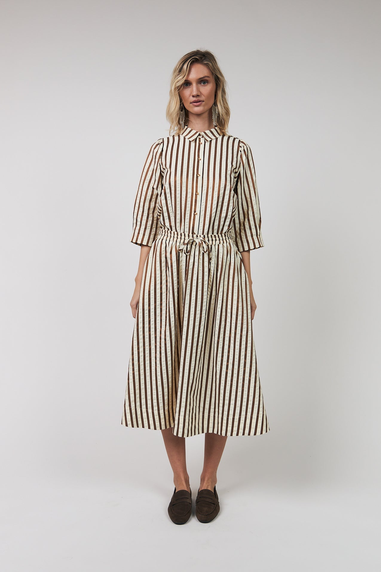 Lollys Laundry | Bristolll Wide Stripe Skirt - Dark Mocha