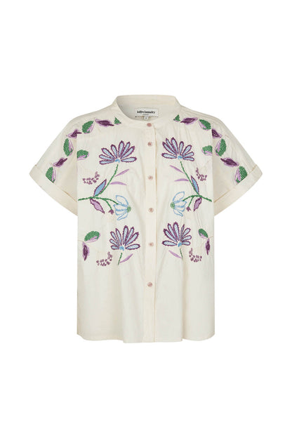 Lollys Laundry | Myall Short-Sleeve Shirt - Cream with Woven Detail