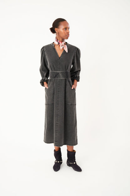 25454-3030 Dres Parisll Midi Dre Washed-Black